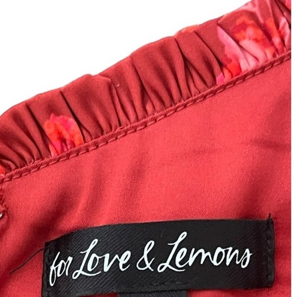 NEW For Love And Lemons Red Floral Print  Ruched Puff Sleeve Bodysuit Blouse XS - Picture 2 of 15